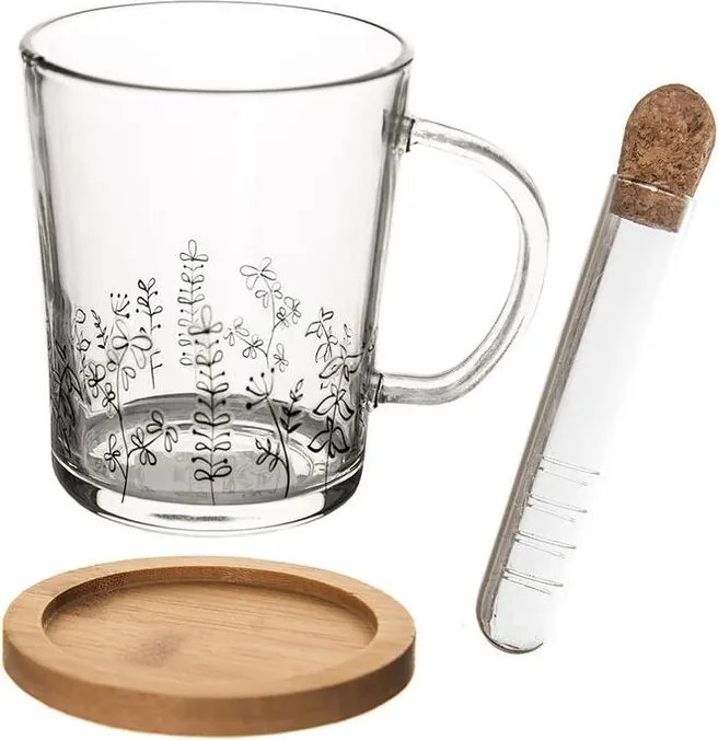 Sklenený hrnček s podtáckou a infuzérom LÚKA 420 ml