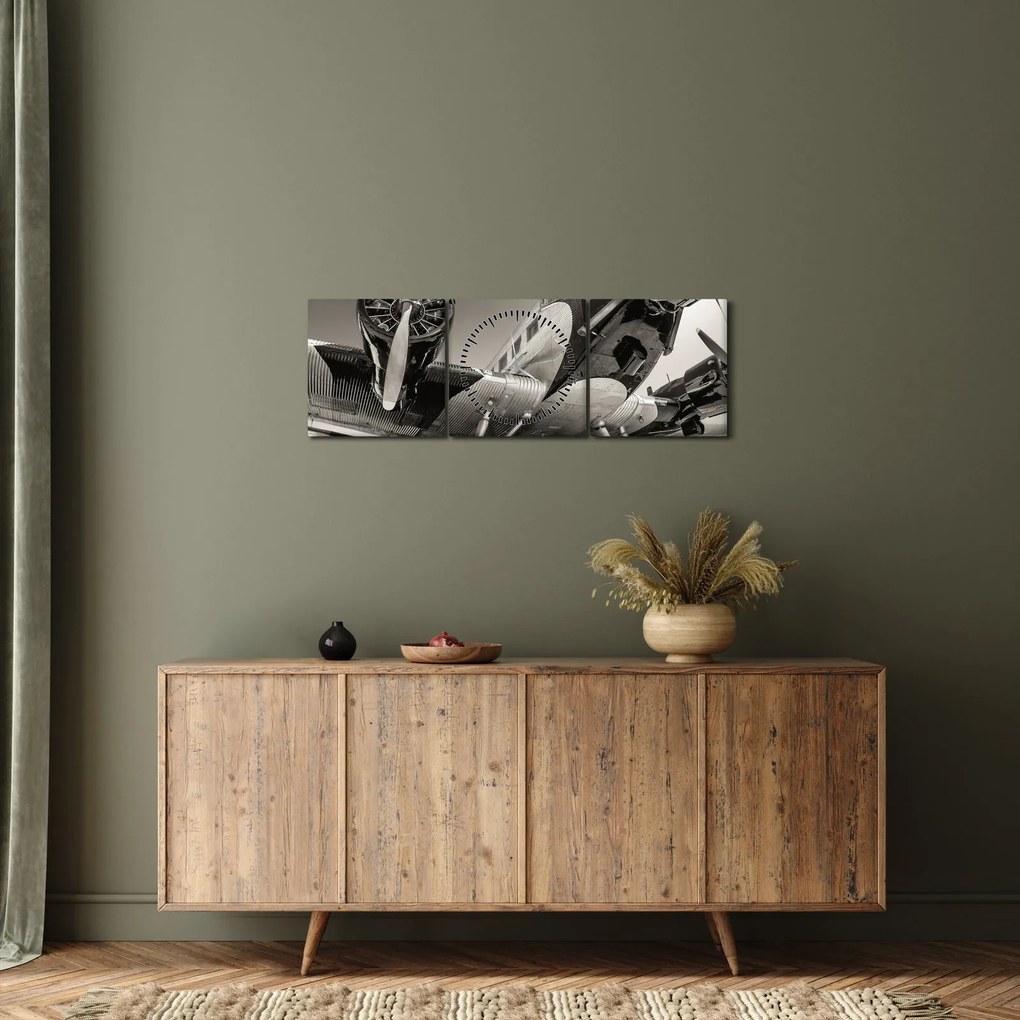 Obraz - Historické lietadlo (s hodinami) (90x30 cm)