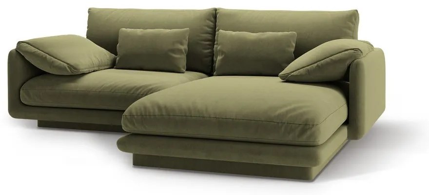 Svetlozelená zamatová rohová pohovka (pravý roh/s leňoškou) Torino – Micadoni