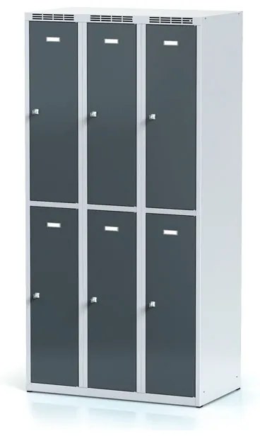 Alfa 3 Kovová šatníková skrinka s úložnými boxami, 6 boxov, 1800 x 900 x 500 mm, otočný zámok, tmavosivé dvere