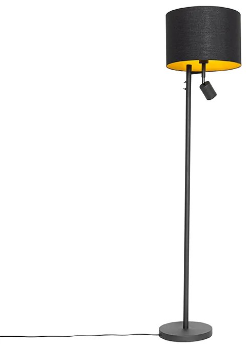 Stojaca lampa čierna so zlatým vnútrom a svetlom na čítanie - Jelena