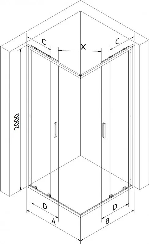Mexen Exo, štvorcový sprchovací kút s posuvnými dverami 90x90 cm, 6mm číre sklo, čierny profil, 8111-090-090-70-00