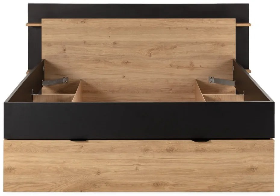 Dvojlôžková posteľ v dekore duba s úložným priestorom bez roštu v čierno-prírodnej farbe 160x200 cm Albo – Marckeric