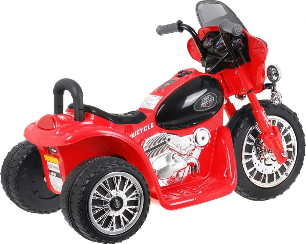Ramiz Elektrická motorka Chopper pre deti červená + 3 kolesá + zvuky + LED svetlá