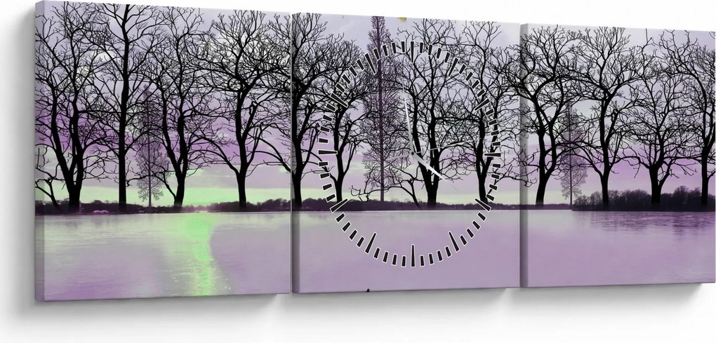 Obraz - Pramice na jazere (s hodinami) (90x30 cm)