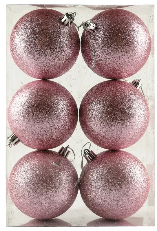 DECOLED Plastové koule, prům. 8 cm, jemně růžová, 6 x glitter