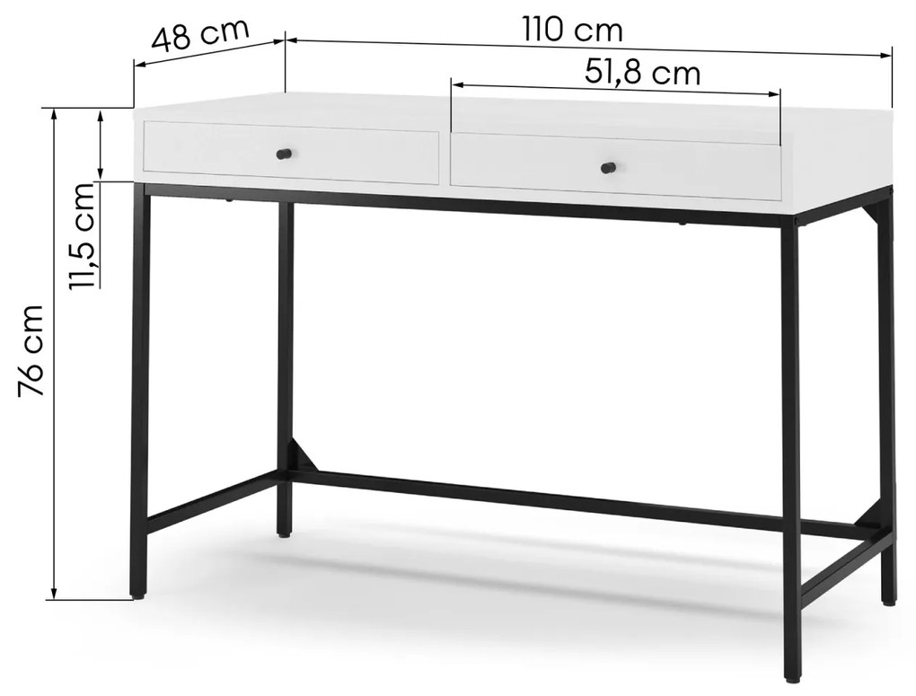 Písací stôl Trewolo 110 cm biely/čierny
