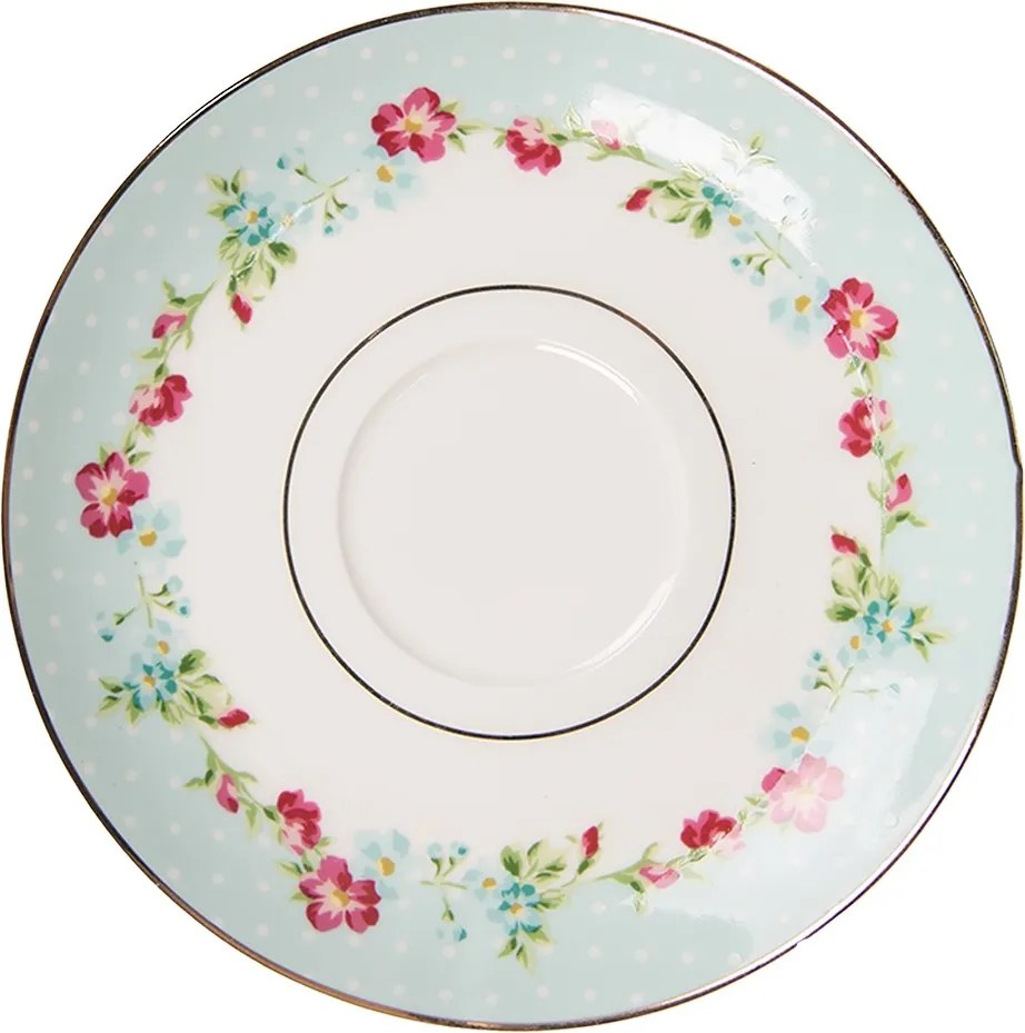 Zelená porcelánová šálka s tanierikom s kvetmi - Ø 15*8 / 250 ml