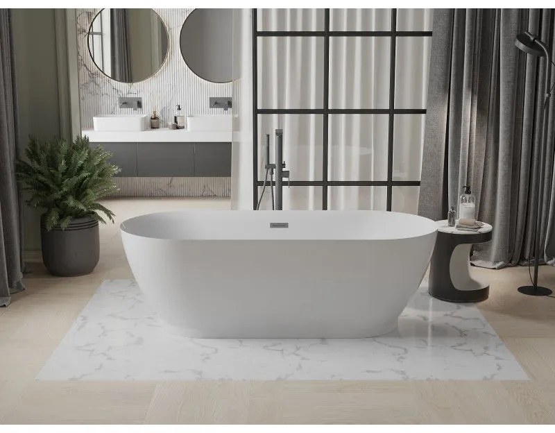 Mexen Roxy, voľne stojaca vaňa 180 x 85 cm, biela, grafitový matný hladký prepad, 51201808500-95