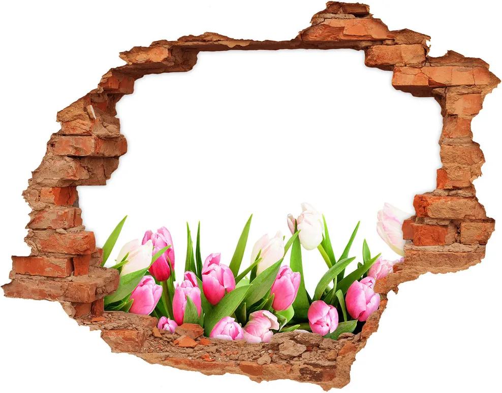 Samolepiaca nálepka na stenu Ružové tulipány WallHole-cegla-90x70-138798865