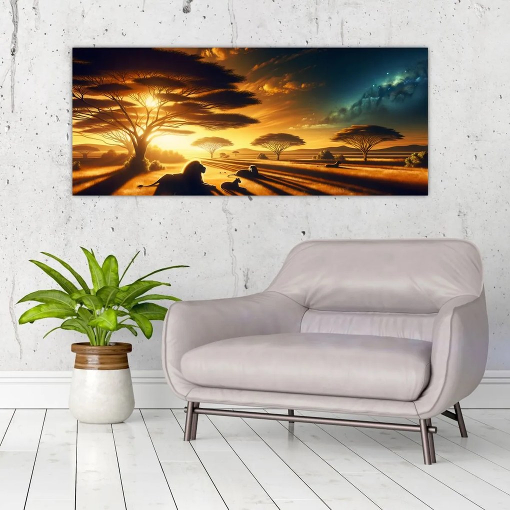 Obraz - Oddychujúce levy (120x50 cm)