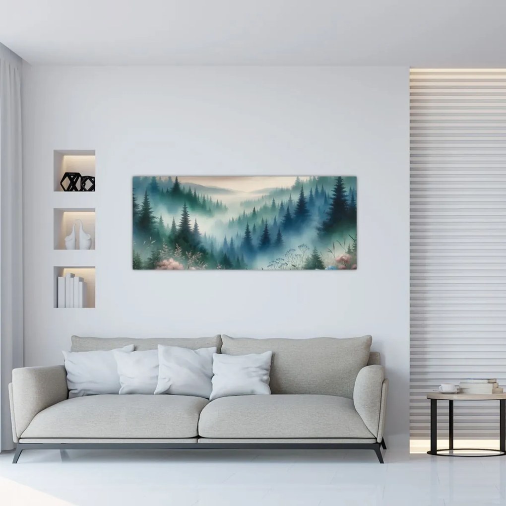 Obraz - Lesná krajina s hmlou (120x50 cm)