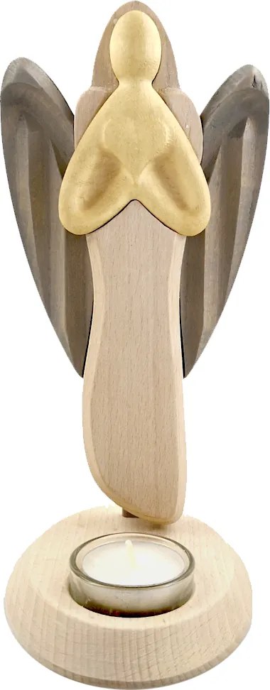 AMADEA Drevený svietnik anjel so srdcom, farebný, výška 25 cm