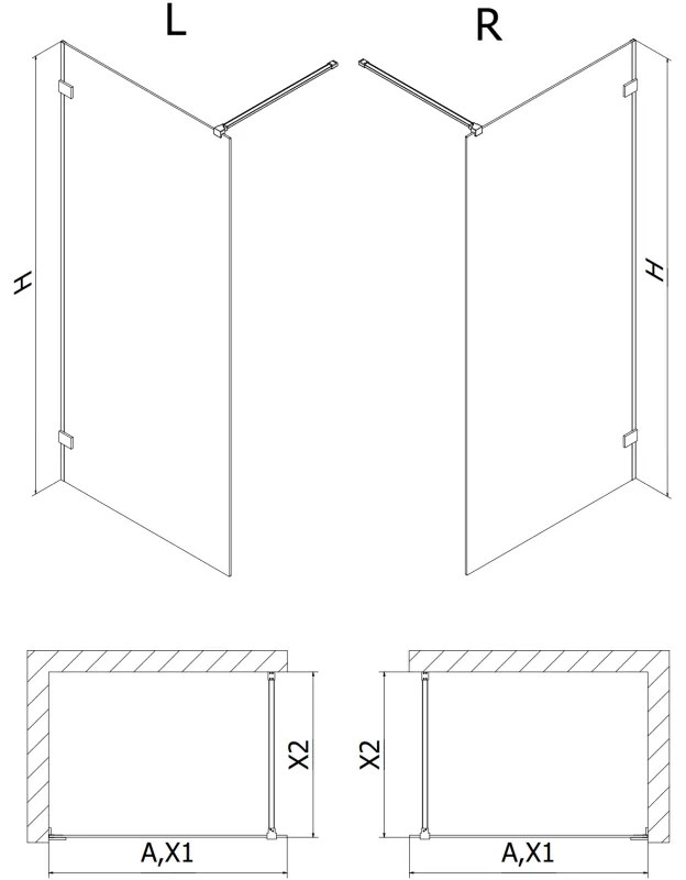 Mexen Lunar sprchová stena ľavá 150 x 200 cm, 8mm číre sklo, brúsený grafit, 830-150-000-66-00-L