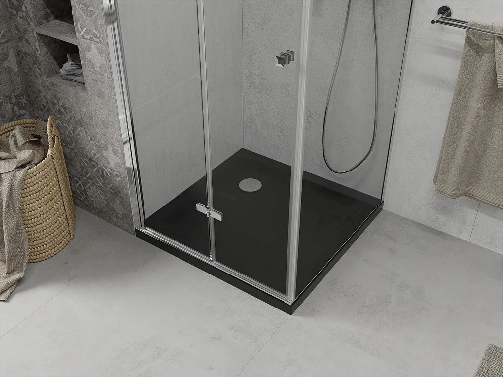 Mexen Lima, sprchový kút 90 (dvere) x 90 (stena) cm, 6mm číre sklo, chrómový profil + SLIM sprchová vanička čierna 5cm s chrómovým sifónom, 856-090-090-01-00-4070