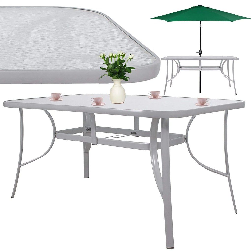 PreHouse Záhradný stôl 150cm: kov + sklo, šedý