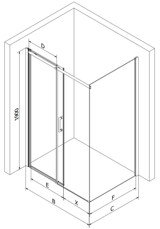 Mexen Omega, sprchový kút s posuvnými dverami 120 (dvere) x 90 (stena) cm, 8mm šedé sklo, chrómový profil + slim sprchová vanička čierna + chrómový sifón, 825-120-090-01-40-4070