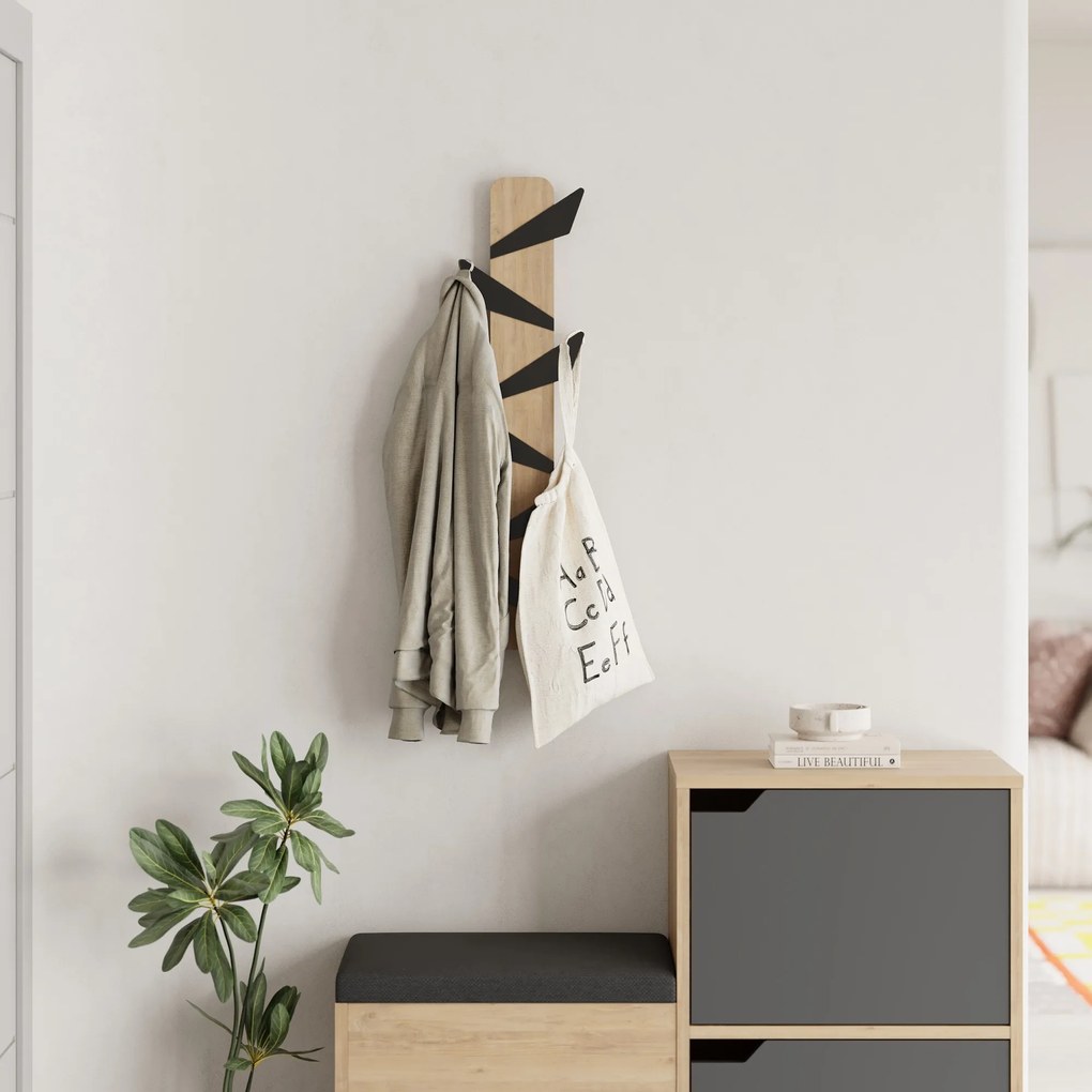 Vešiak do predsiene Houseland ALESTA dub safírový/čierny