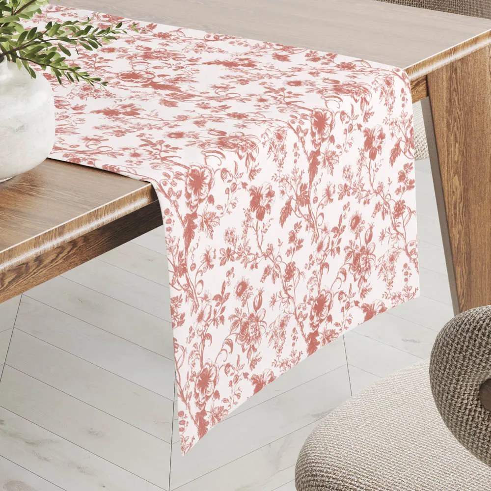 Biante Bavlnený behúň na stôl Sandra SA-640 Lososové kvety na bielom 35x120 cm