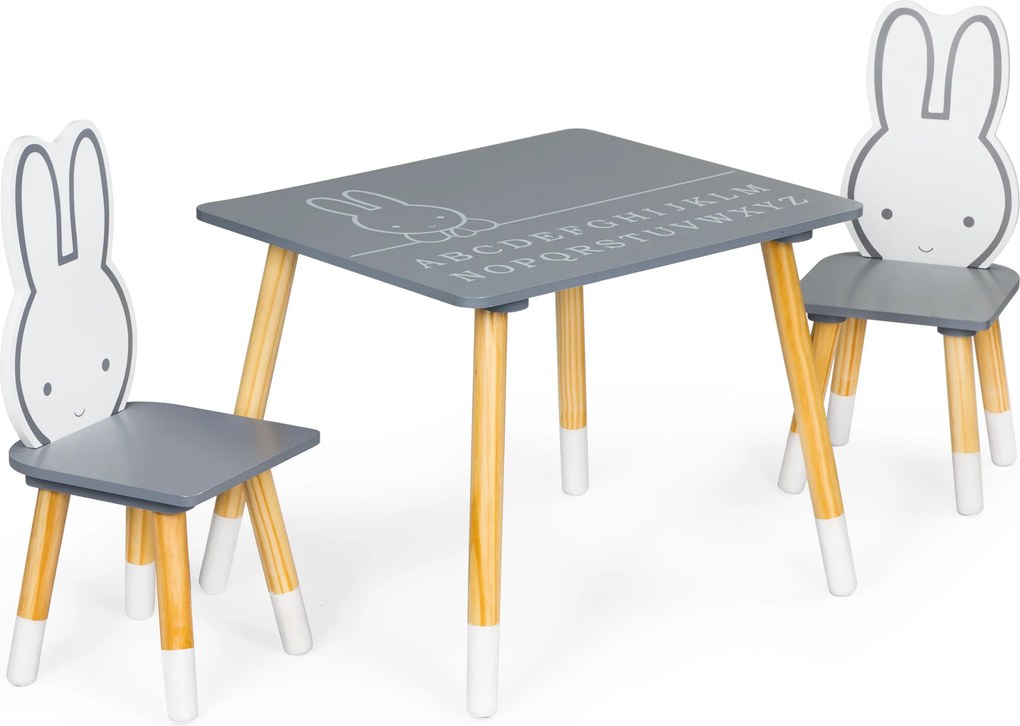 ECOTOYS detský set: stolík + 2 stoličky, skandinávsky štýl, s abecedou