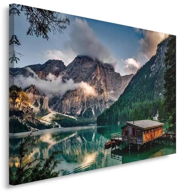 Obraz na plátně Hory Dům Jezero Příroda - 120x80 cm