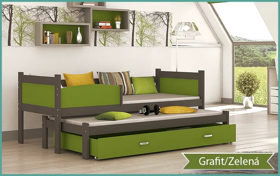 GL Swing P2 grafit MDF detské postele s prístelkou 184x80 Farba: Zelená