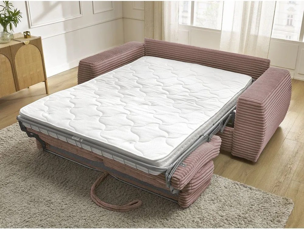 Ružová menčestrová pohovka na každodenné spanie/rozkladacia 240 cm Hugo – Bobochic Paris