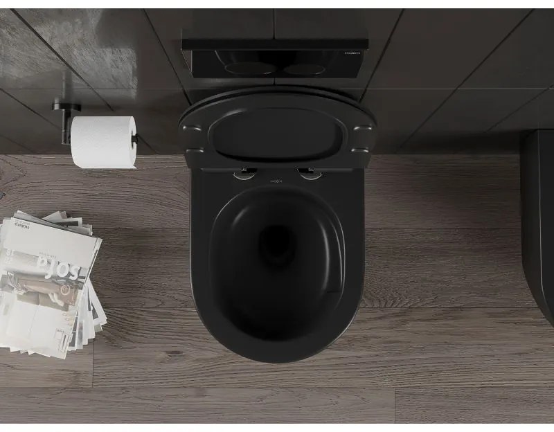 Mexen Carmen, závesná WC misa 490x365x340 mm, Rimless Tornádo + WC sedadlo z duroplastu, čierna matná, 30880185T