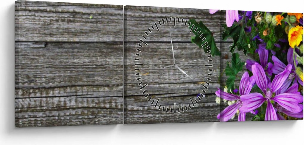 Obraz - lúčne kvety (s hodinami) (90x30 cm)