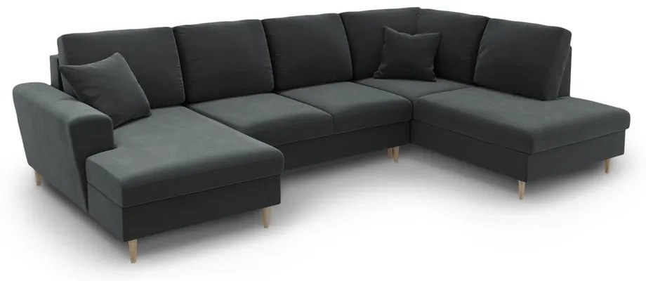 Tmavosivá zamatová rozkladacia/s úložným priestorom rohová pohovka (pravý roh/do "U") Kyoto – Cosmopolitan Design