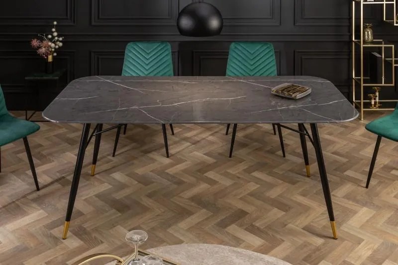 Dizajnový jedálenský stôl PARIS 180 cm sklo, mramorový vzhľad, antracit