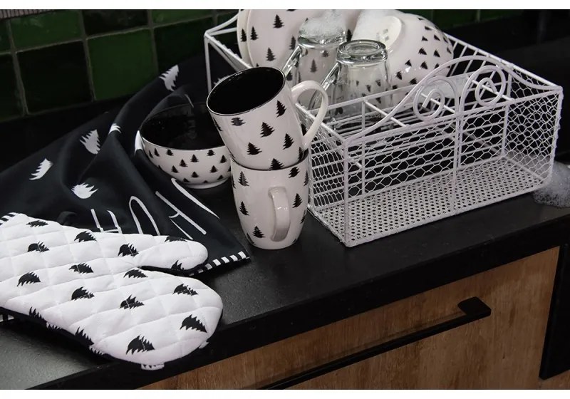 Biela bavlnená chňapka - rukavice so stromčekmi Black&White X-Mas - 18*30 cm