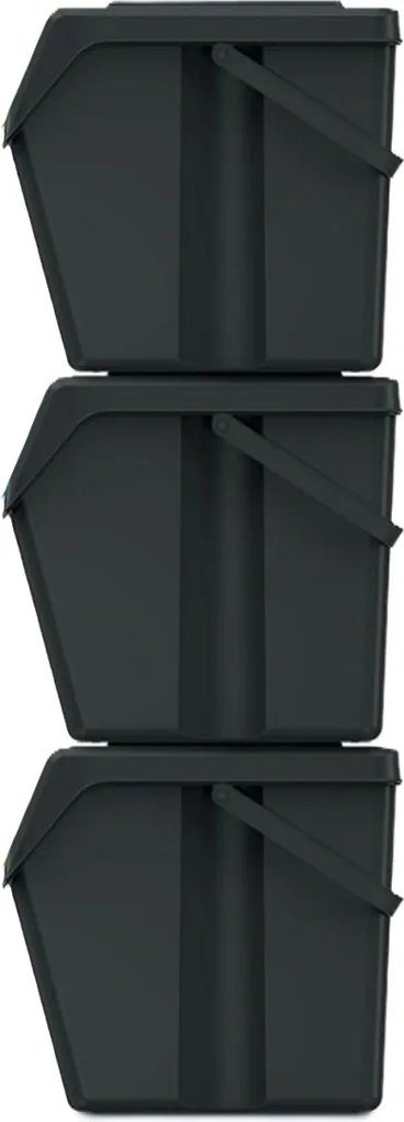 PROSPERPLAST Sada 3 odpadkových košov SORTIBOX II z recyklovaného materiálu, čierna, objem 3×25 l