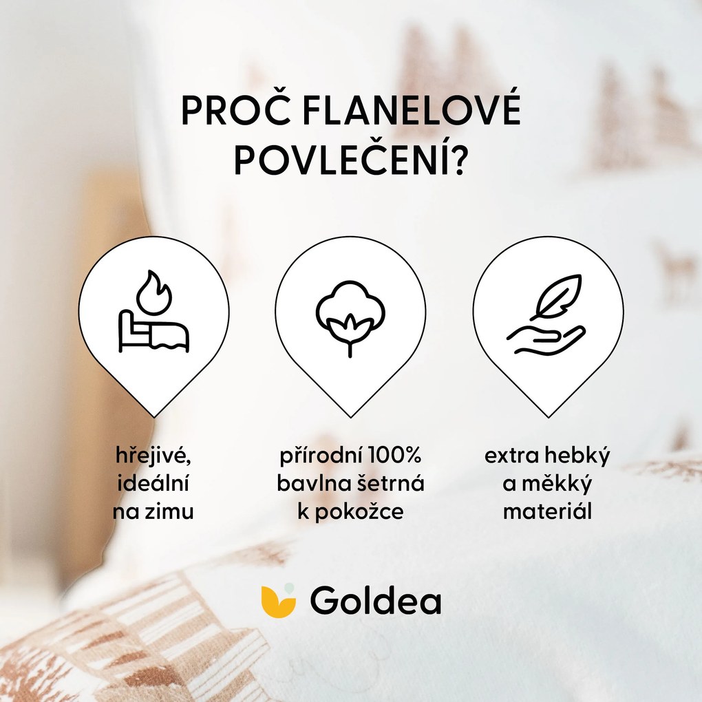 Goldea vianočné flanelové posteľné obliečky - beskydy 140 x 200 a 70 x 90 cm