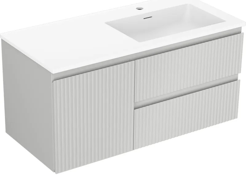 Mexen Rivel, kúpeľňová skrinka 100 cm s pravým umývadlom Otis, 2S, 1D, drážkovaná, šedá/biela matná, 91A23-10047-3-BBFFF62-W18P01
