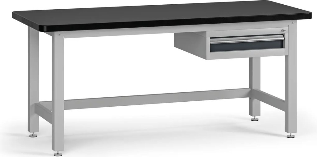 Pracovný stôl do dielne G4 so závesným boxom na náradie, MDF + PVC doska, 1 zásuvka, 1800 x 750 x 800 mm, grafit