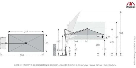 Doppler ACTIVE 240 x 135 cm - moderný slnečník s bočnou nohou : Barvy slunečníků - 827