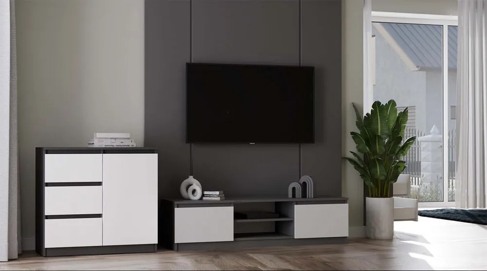 TV skrinka Musecalo 140 (antracit + biela). Akcia -23%. Vlastná spoľahlivá doprava až k Vám domov. 1132503