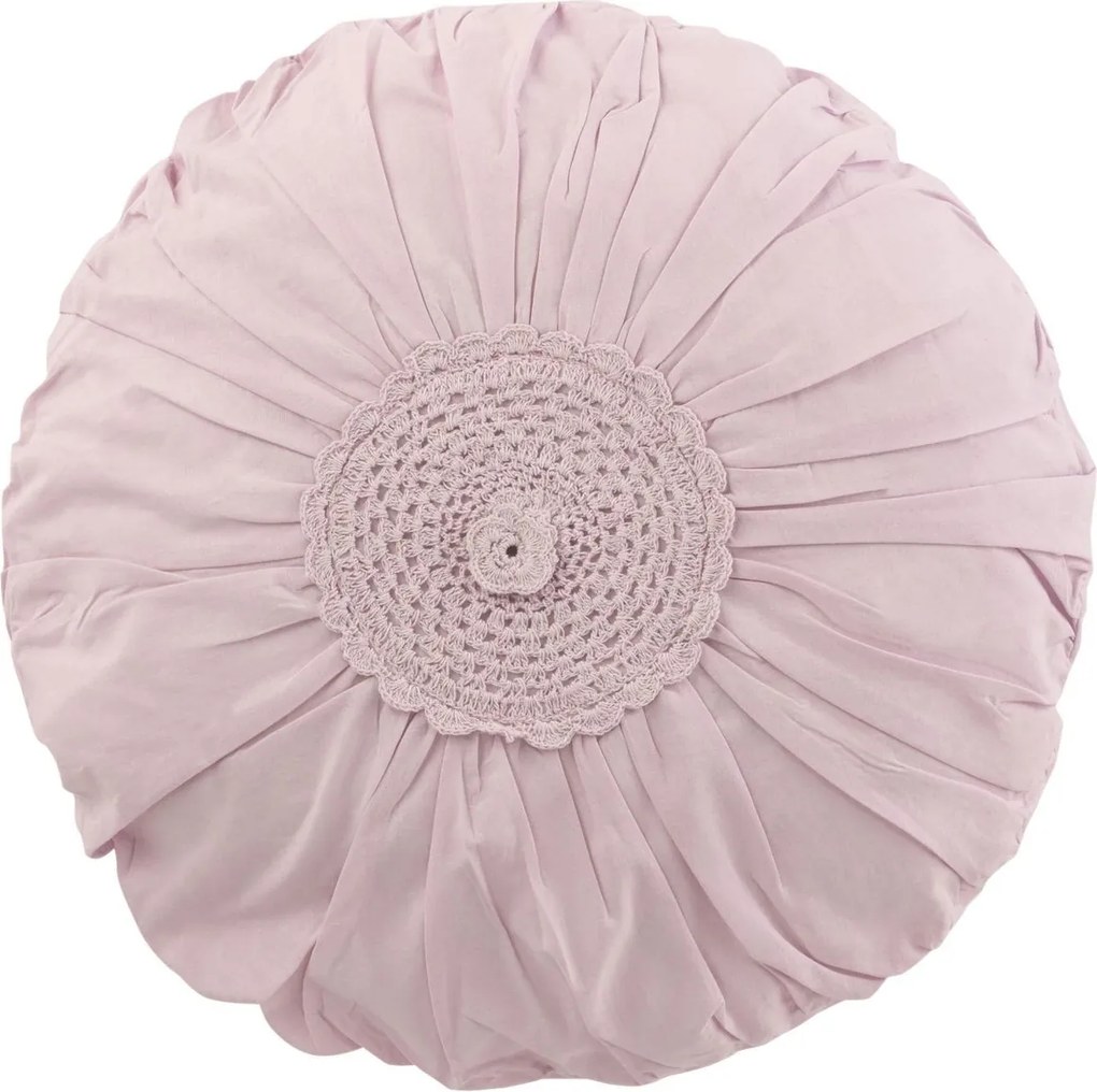 Ružový bavlnený okrúhly vankúš s čipkou Lace pink - Ø 39*12cm