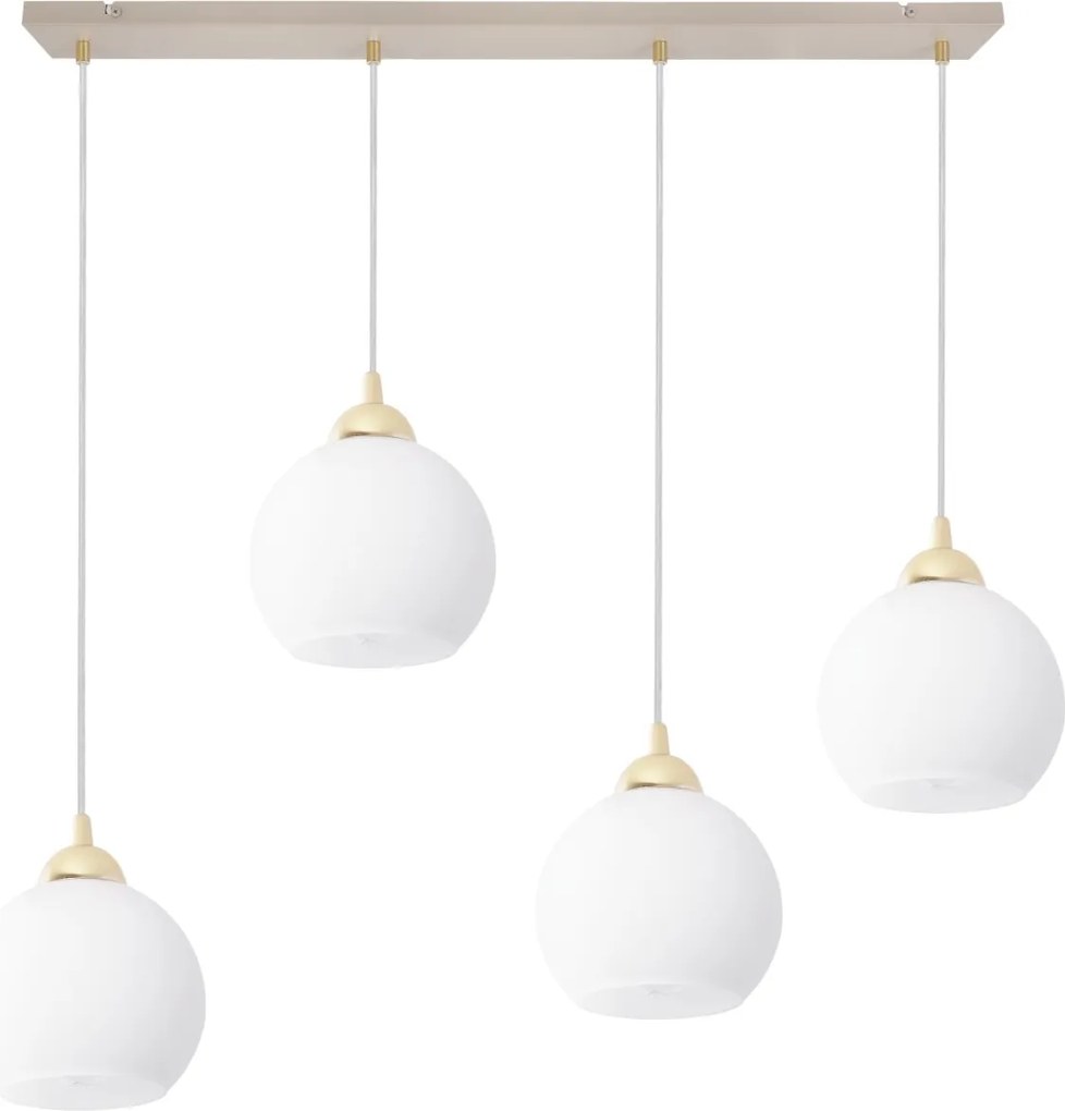 Závesné svietidlo Eliza, 4x biele sklenené tienidlo, g/be