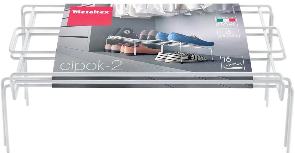 Súprava 2 bielych držiakov na topánky z antikoro ocele Metaltex Cipok