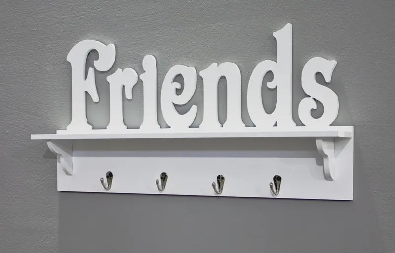 Nástenná polica s vešiakmi Friends, biela