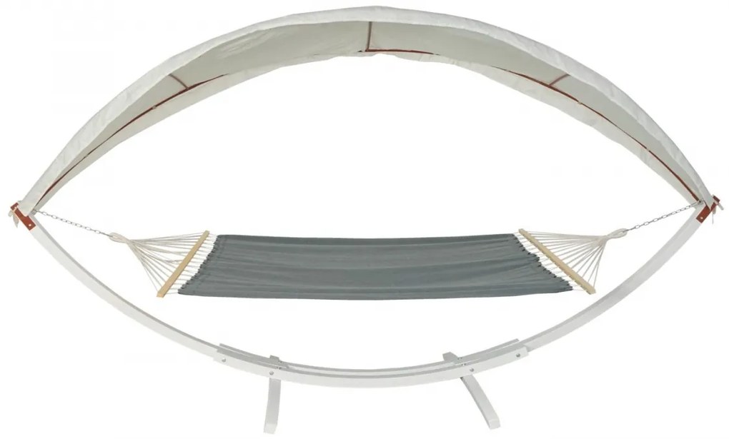 Hojdacia sieť HWC-J47 so strieškou pre 2 osoby, drevo, 420cm - biela, sivá