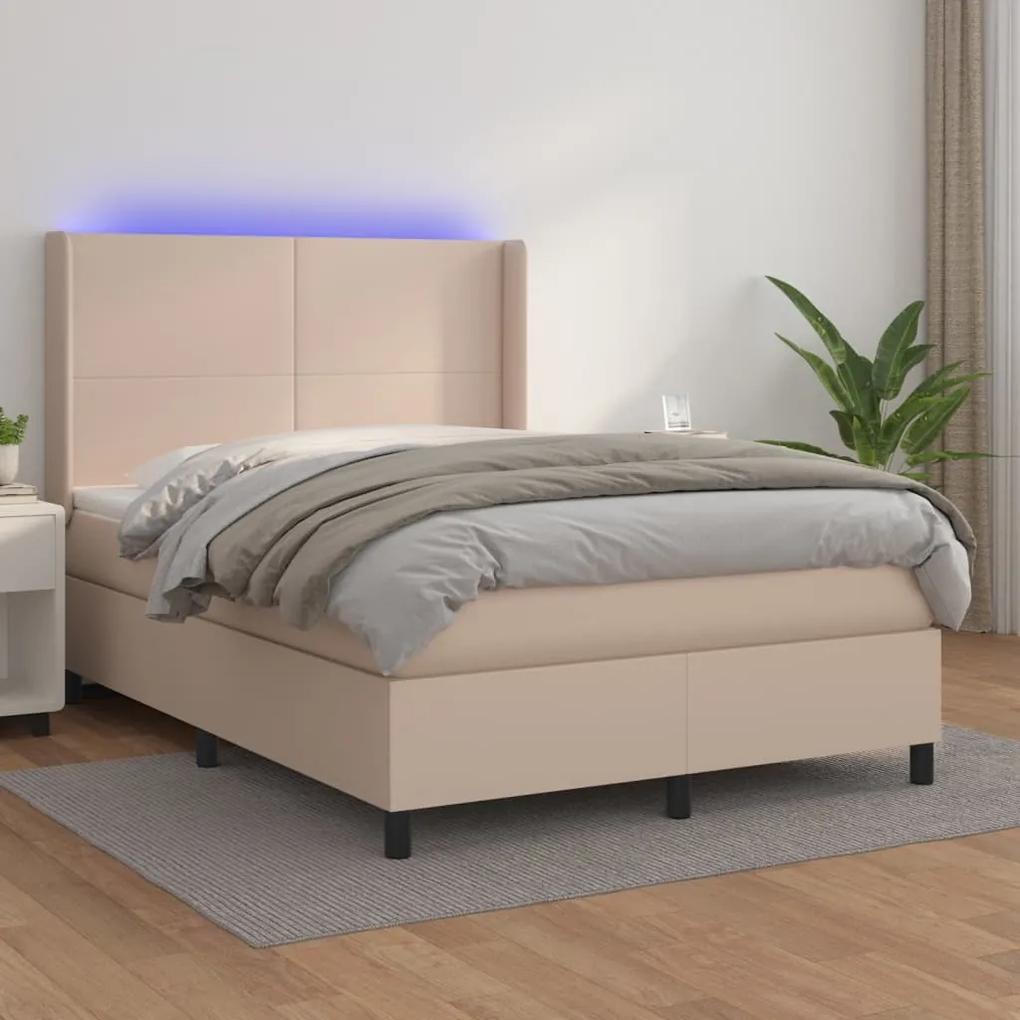 Boxspring posteľ matrac a LED kapučínová 140x190 cm umelá koža 3139264