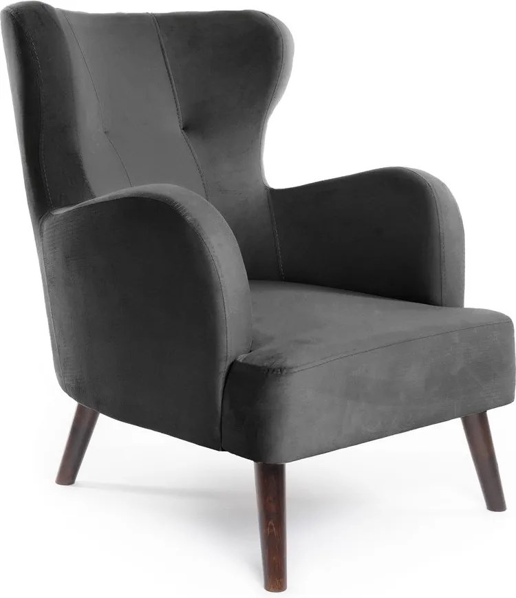 Tmavosivé zamatové kreslo ušiak Noemye – Bonami Selection