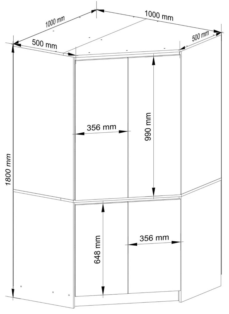 Rohová šatníková skriňa CLP 100 cm 4D biela/šedá