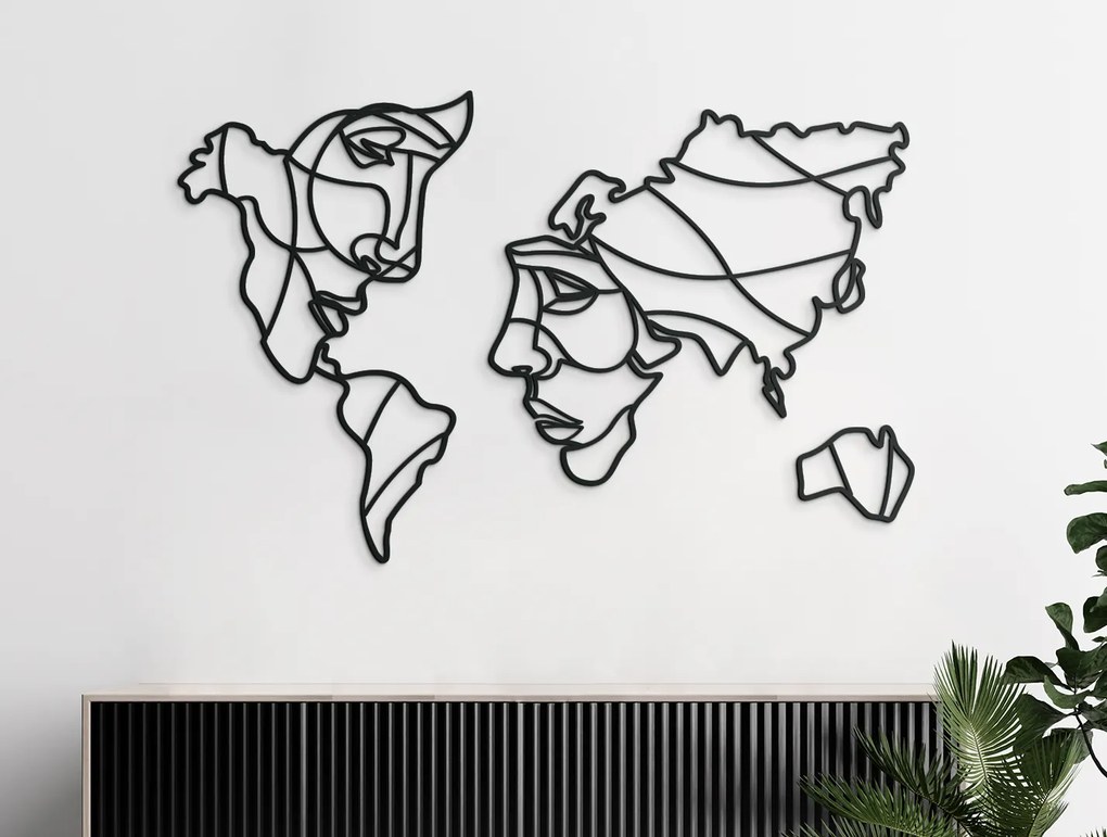 drevko Umelecká Mapa sveta na stenu - Dve tváre Rozmer obrazu: 41,5 x 65 cm, Farba dekorácie: Čierna