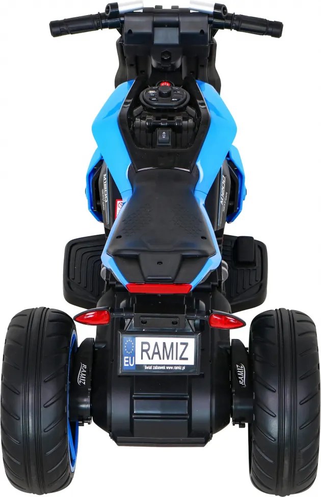 Ramiz Budúca batériová motorka pre deti Modrá + Audio panel + Pomalý štart + EVA kolesá