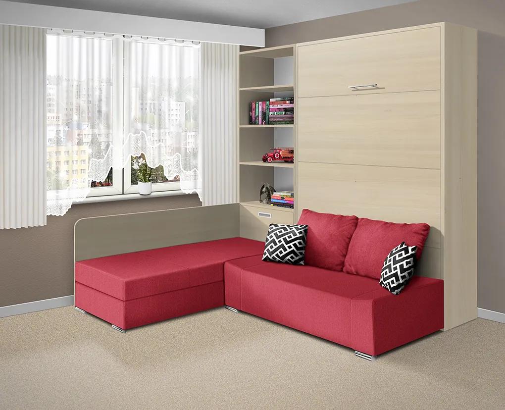 Nabytekmorava Sklápacia posteľ s pohovkou VS 21075 - 200x120 cm farba pohovky: Červená, Typ farebného prevedenia: Agát / dvere agát
