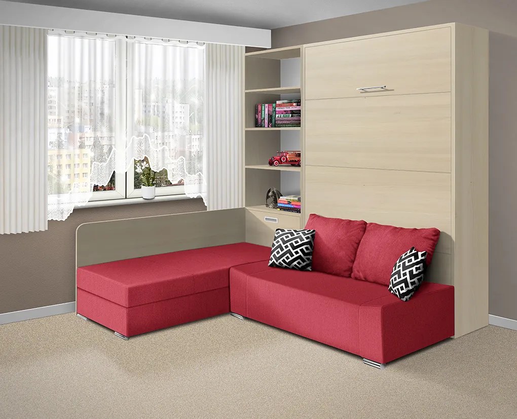 Nabytekmorava Sklápacia posteľ s pohovkou VS 21075 - 200x120 cm farba pohovky: Červená, Typ farebného prevedenia: Agát / dvere biele